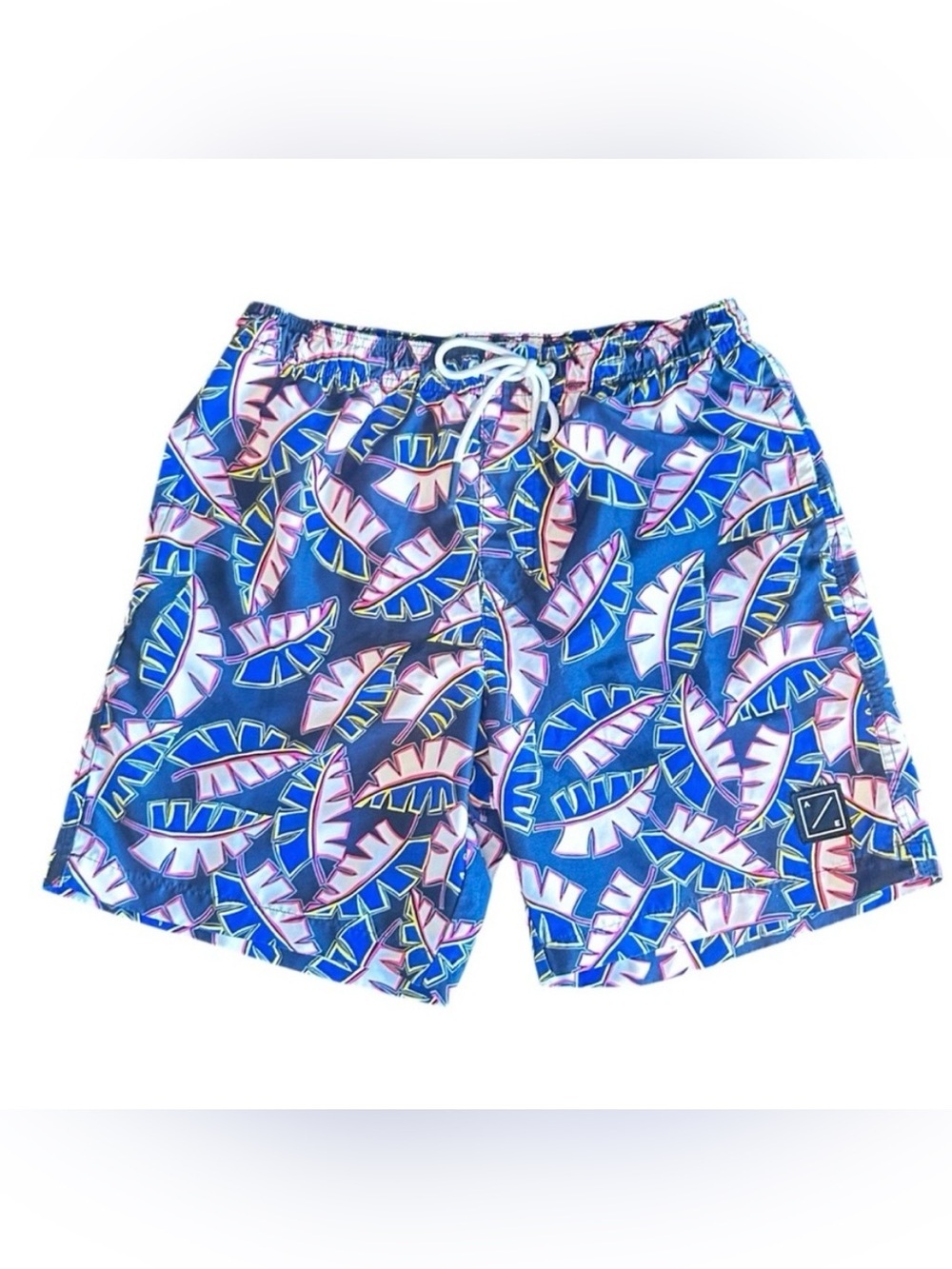 American Eagle Tropical Leaf Print Swim Trunks Men’s Medium Navy Quick-Dry Mesh